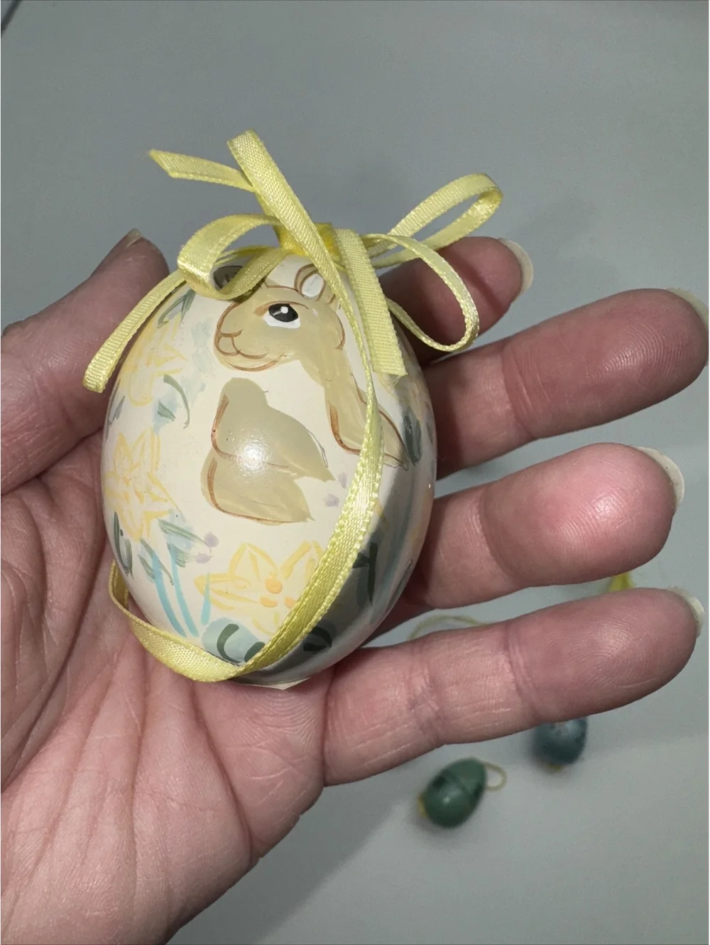 Lot 11 VTG Wooden Miniature Easter Bunny Eggs Tree Ornaments .5-1.5”